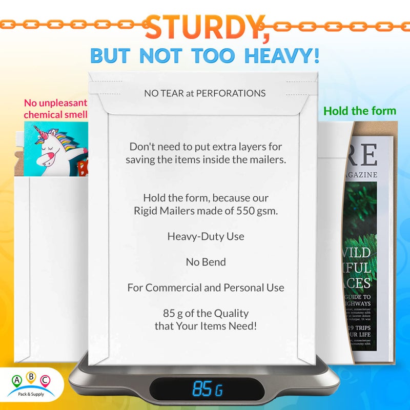 ABC PACK & SUPPLY White Rigid Mailers, 12.75 x 9.5 Inches. Pack of 25 Photo Mailer Envelopes. Flat Cardboard Mailers Self-Seal. Sturdy Cardboard Photo Envelope. Recyclable Hard Shipping Envelopes - Image 3